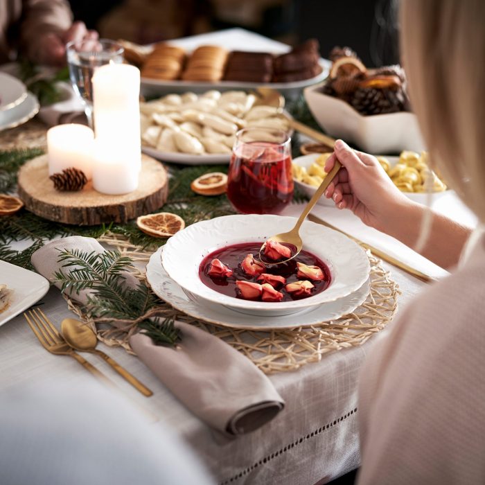 Woman,Eating,Traditional,Christmas,Soup